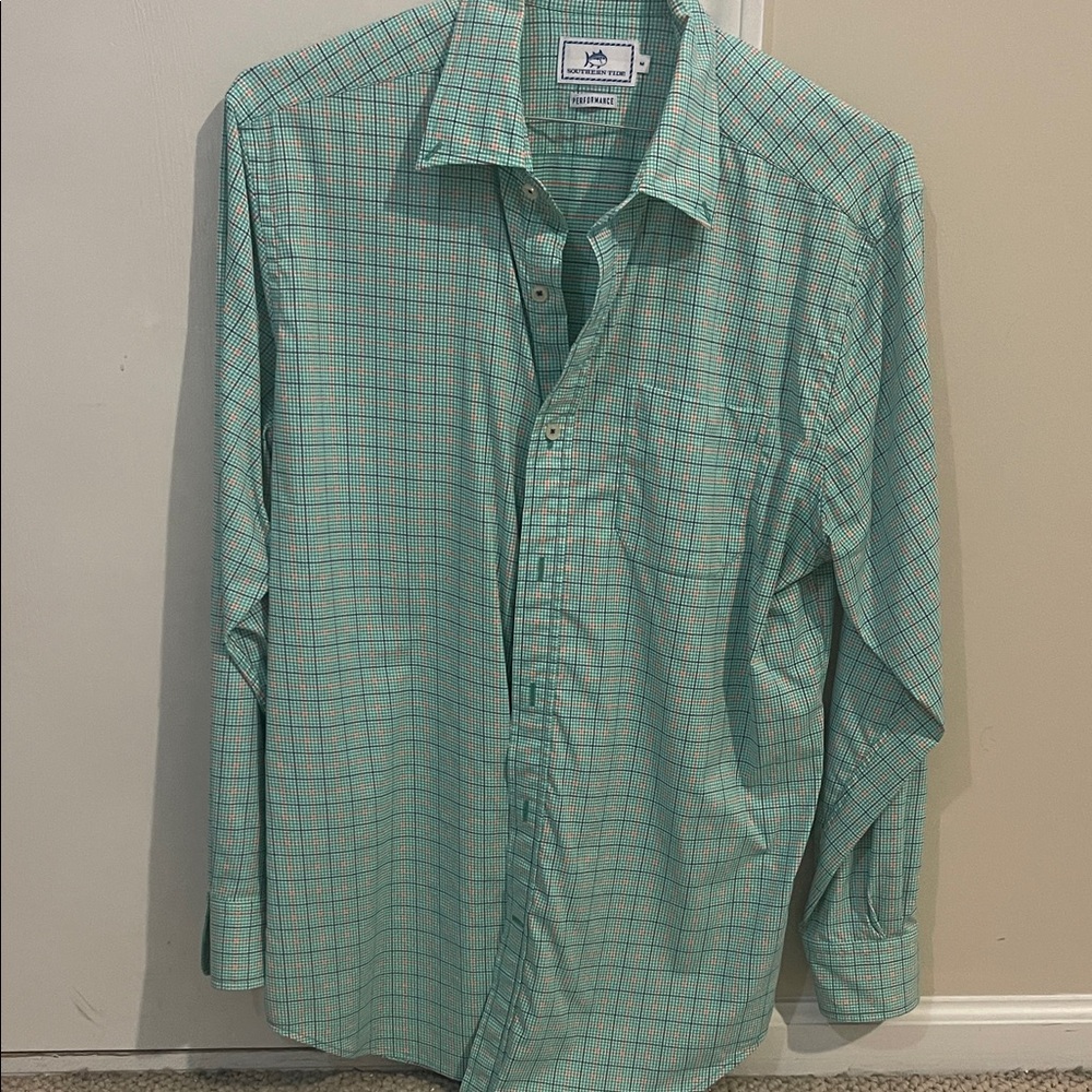 Southern Tide Aqua Plaid Button Down Shirt